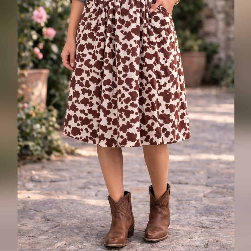 Vintage Leslie Fay Brown & Cream Abstract Safari Print A-Line Skirt Size 10